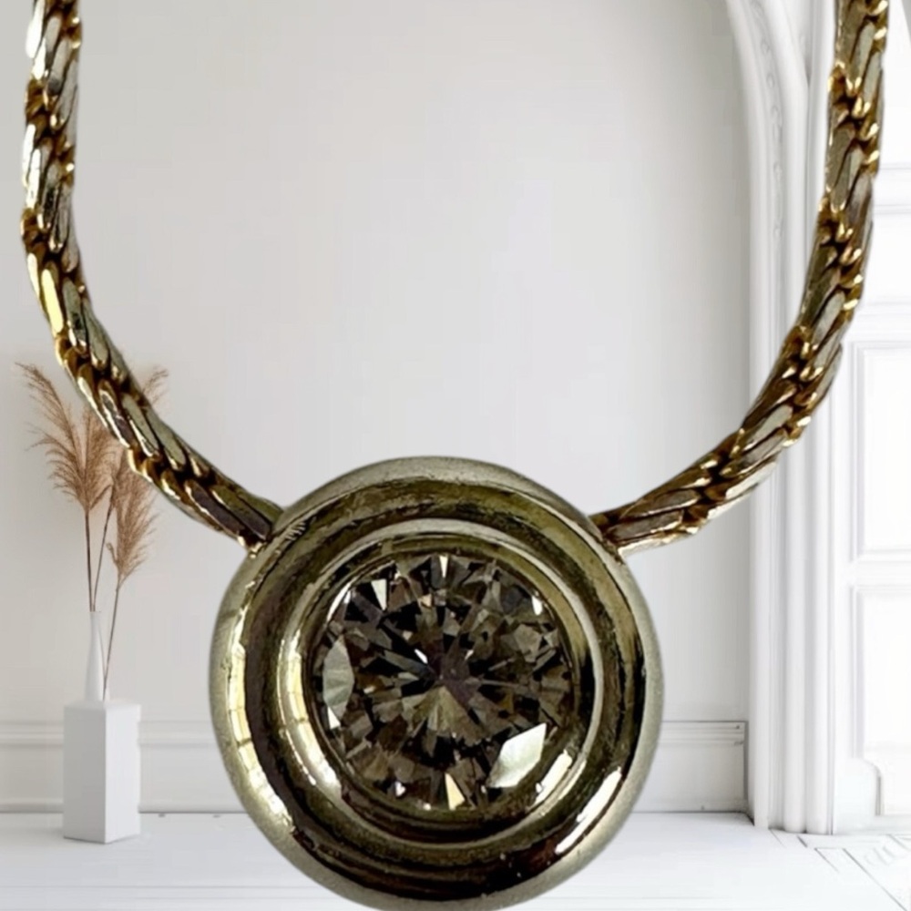Signed Aurafin 14K White & yellow Gold daimond Necklace Italy